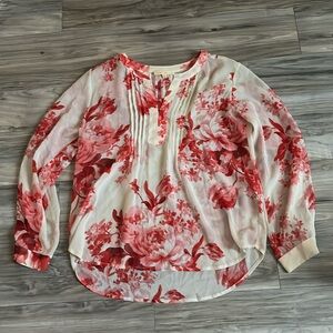 Pink and white sheer blouse. Longer in the back. Size large